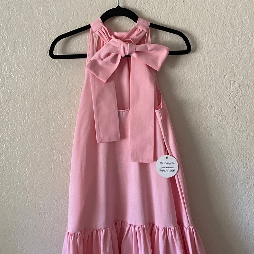 STAUD Marlowe Tiered Poplin Maxi Dress Size S Pearl Pink Bow-Back - Picture 15 of 16